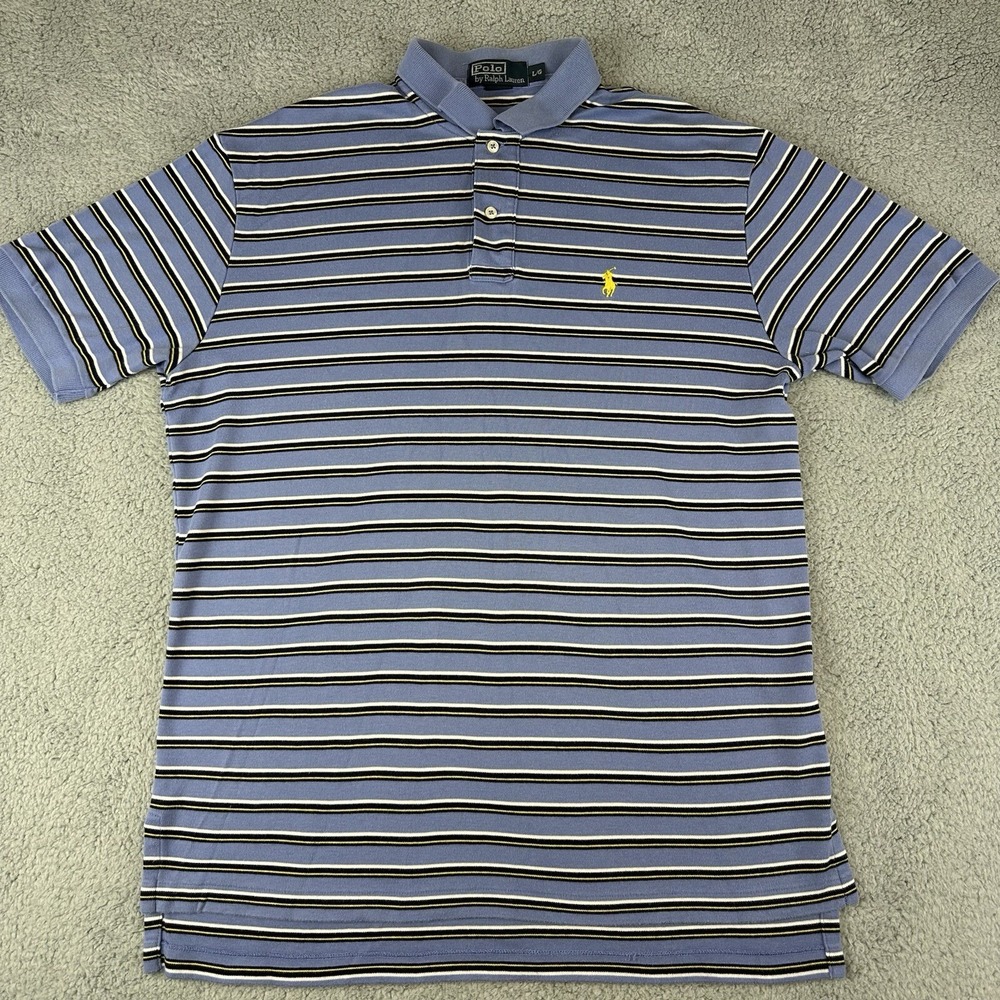 Polo Ralph Lauren Polo Shirt Men's Large Blue Striped Yellow Pony Preppy